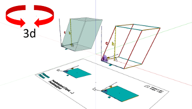 Geometrie; Körper mit ebenen Flächen (Polyeder); Parallelepiped - Spat - Prisma; Darstellung, Drahtgittermodell mit Winkeln